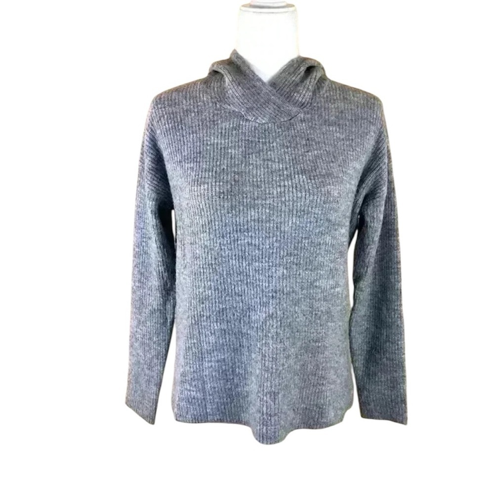 Harper Lane Gray Ribbed Hooded Cropped Side-V Pullover‎ Sweater Size S